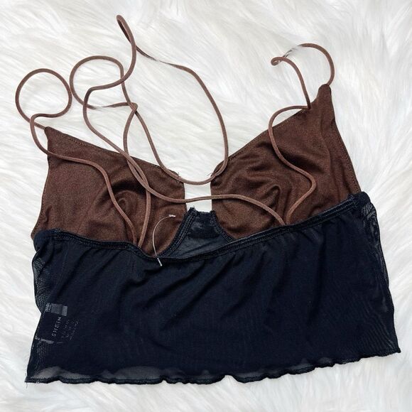 SHEIN Criss Cross Crop Top Brown and Black Size XS - Picture 3 of 3